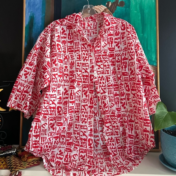 Vibrant Red and White Women's Blouse L - Picture 16 of 16